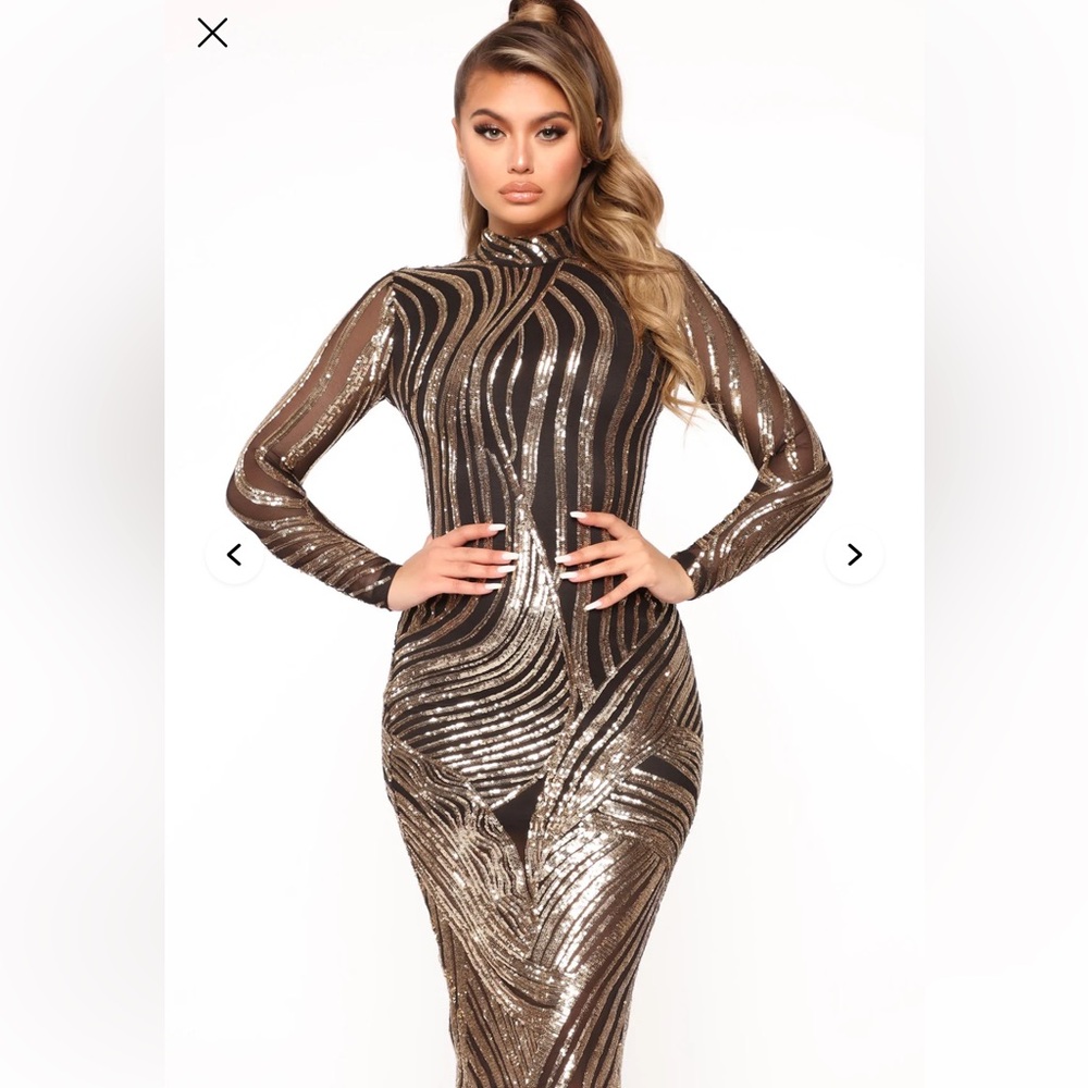 Fashion Nova Black Headed To The Grammy’s Sequin Midi Dress - Picture 4 of 9